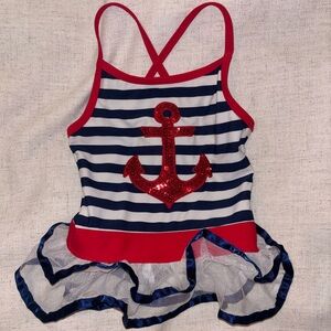 Flapdoodles Red and Blue Striped Kids Swim One Piece
